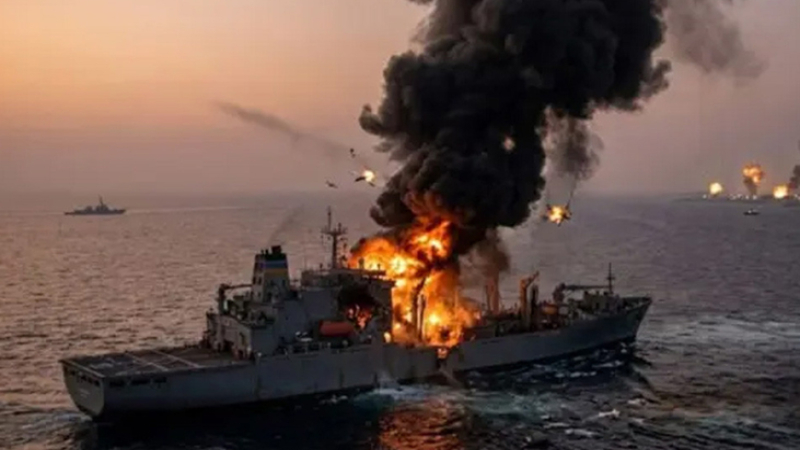 মার্কিন হামলায় ইরানের 'ড্রোনবাহী' জাহাজে আগুন