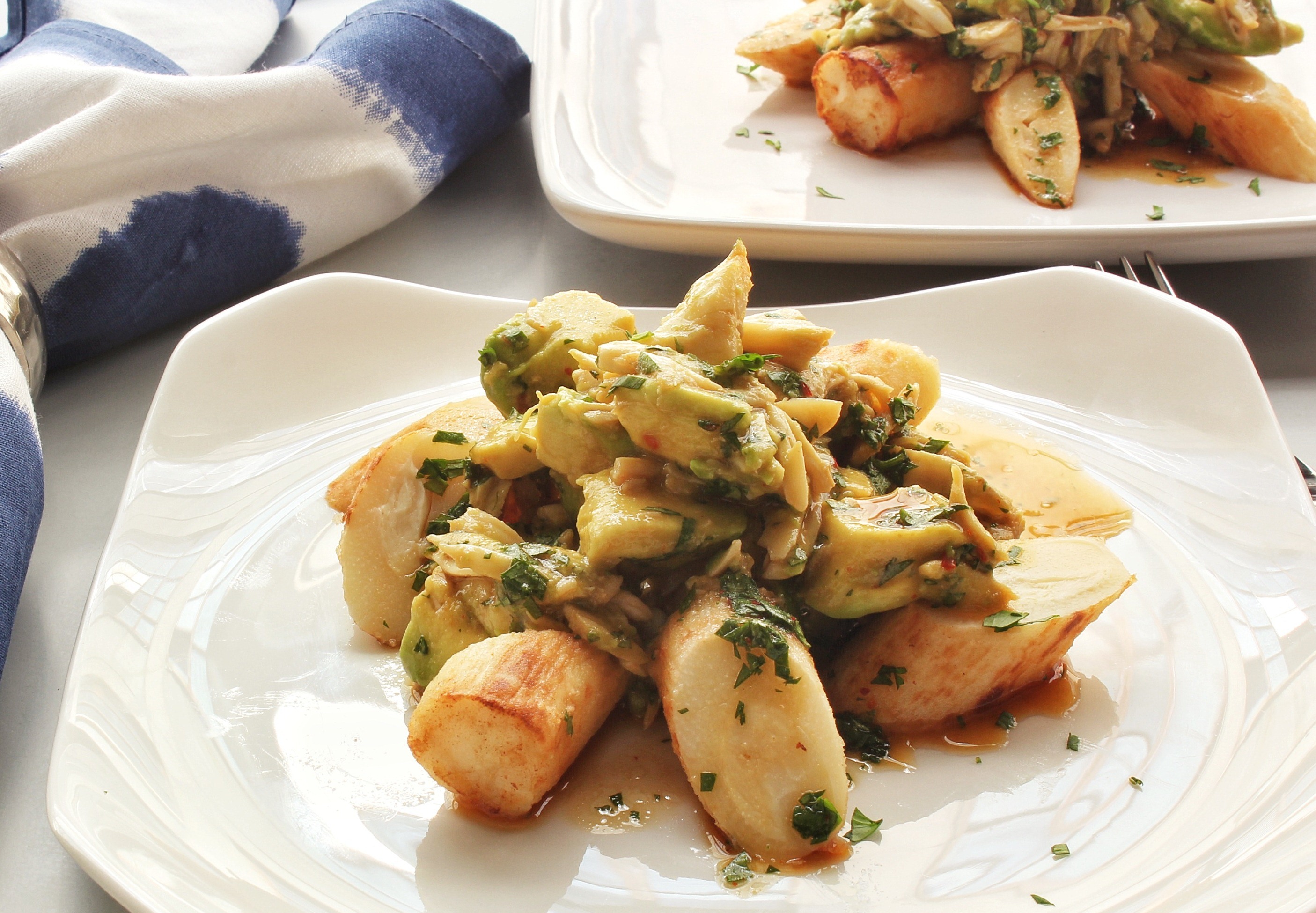 Warm Hearts of Palm with Crabmeat and Avocado Salad