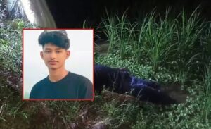 ধানখেতে পড়ে থাকা মরদেহ, ইনসেটে নিহত তরুণের ছবি